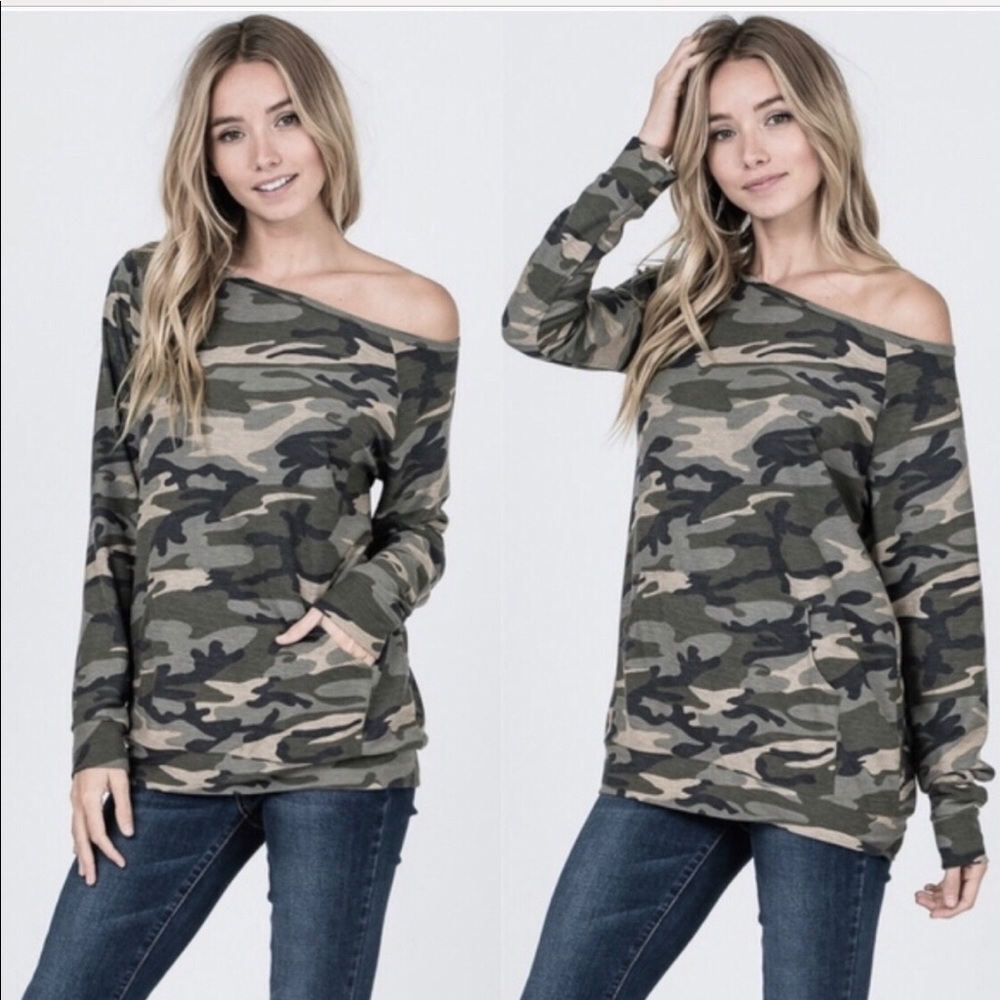 *LAST One* Off Shoulder Camouflage Top- Small